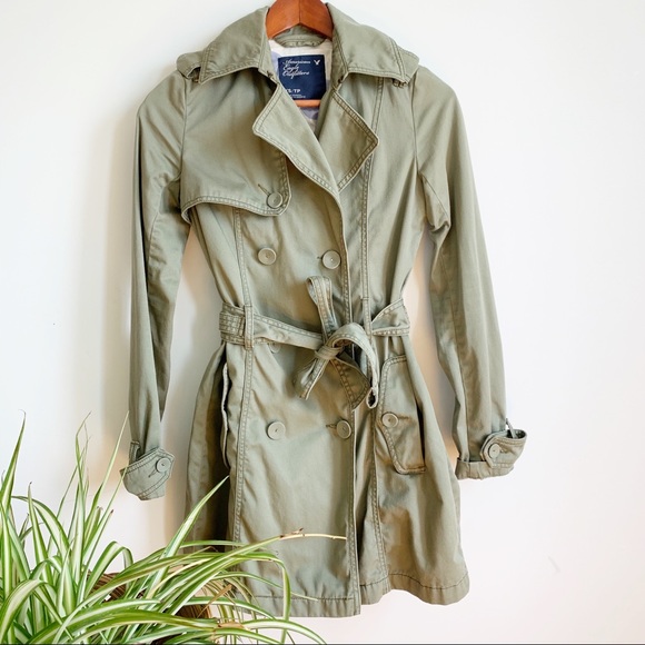 American Eagle Outfitters Jackets & Blazers - 💛 American Eagle Green Olive Trench Jacket XS
